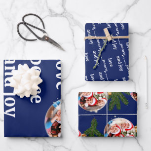 Love Peace Joy Christmas Photo Evergreen Navy Blue Wrapping Paper Sheet