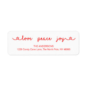 Love Peace Joy Christmas Return Address Labels