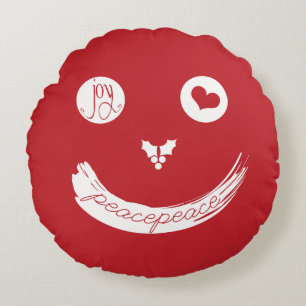 Love Peace Joy Funny Smiley Face Holiday Christmas Round Pillow