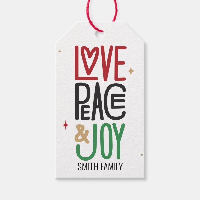 Love, Peace, & Joy Holiday Gift Tags (Front)