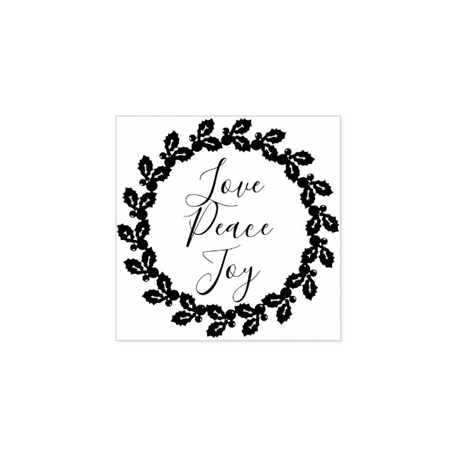Love Peace Joy Inspirational Quote Christmas Holly Rubber Stamp (Imprint)