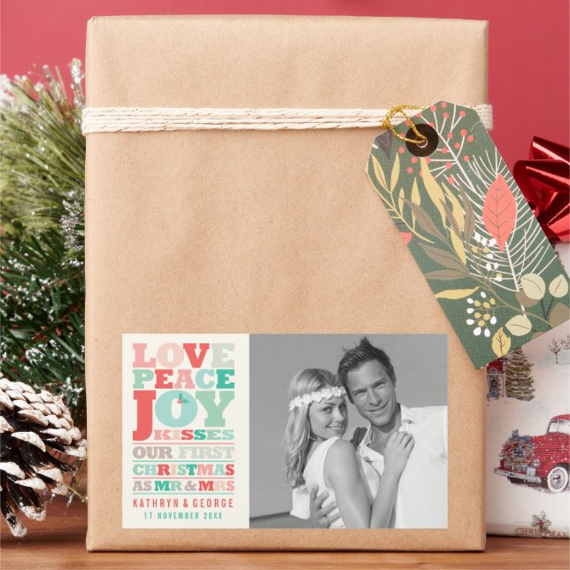 Love Peace Joy Kisses Colour Typography Christmas Sticker (Holiday)