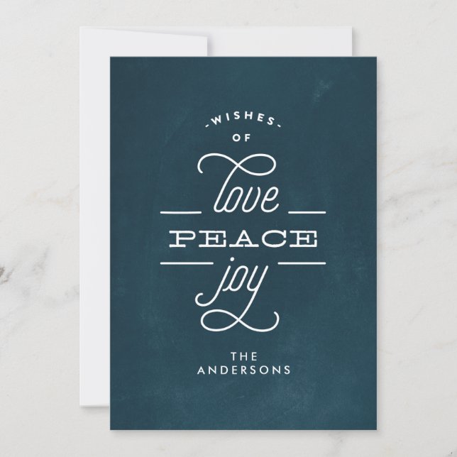 LOVE PEACE JOY Navy Chalk Holiday Christmas Card (Front)
