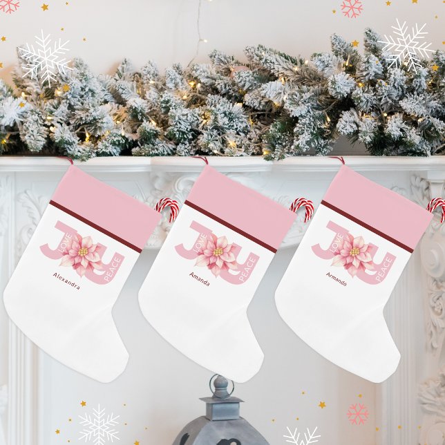 Love Peace Joy Pink Poinsettia Christmas Small Christmas Stocking (Creator Uploaded)