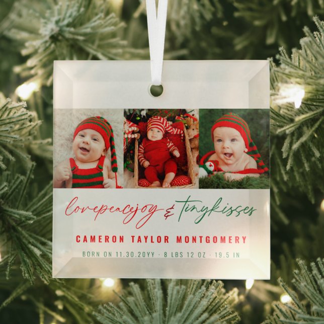 Love Peace Joy & Tiny Kisses Baby's 1st Christmas Glass Ornament (Insitu)