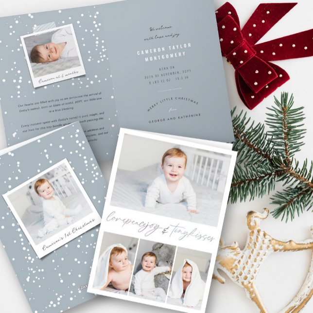 Love Peace Joy Tiny Kisses Baby's 1st Christmas Holiday Card (Love Peace Joy Tiny Kisses Baby's 1st Christmas Holiday Birth Announcement Card @ fat_fa_tin)