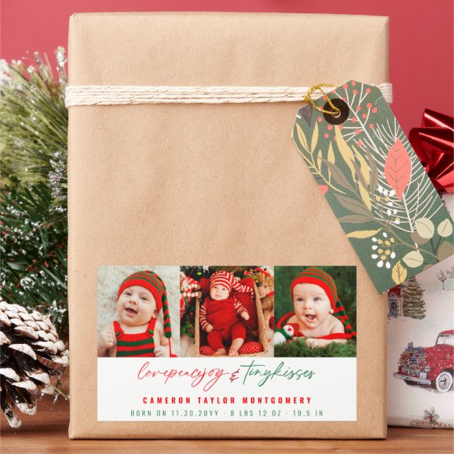 Love Peace Joy Tiny Kisses Baby's 1st Christmas Sticker (Holiday)