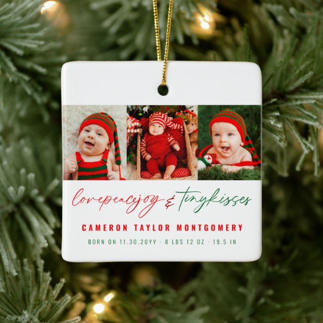 Love Peace Joy Tiny Kisses Twin Baby 1st Christmas Ceramic Ornament (Tree)