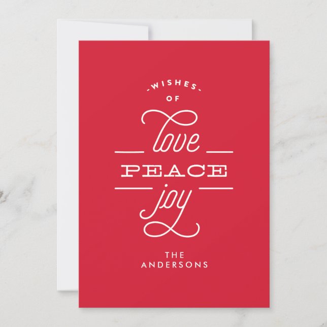 LOVE PEACE JOY to you Holiday Christmas Card (Front)