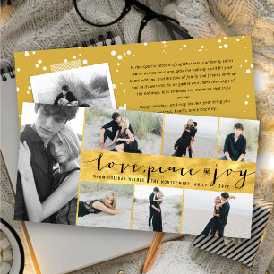 Love Peace Joy Trendy Script Stylish Gold 7 Photo Holiday Card