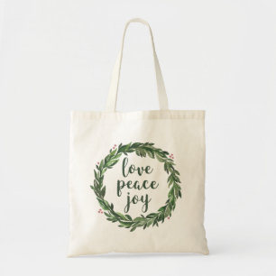Love Peace Joy. Watercolor winter Christmas wreath Tote Bag