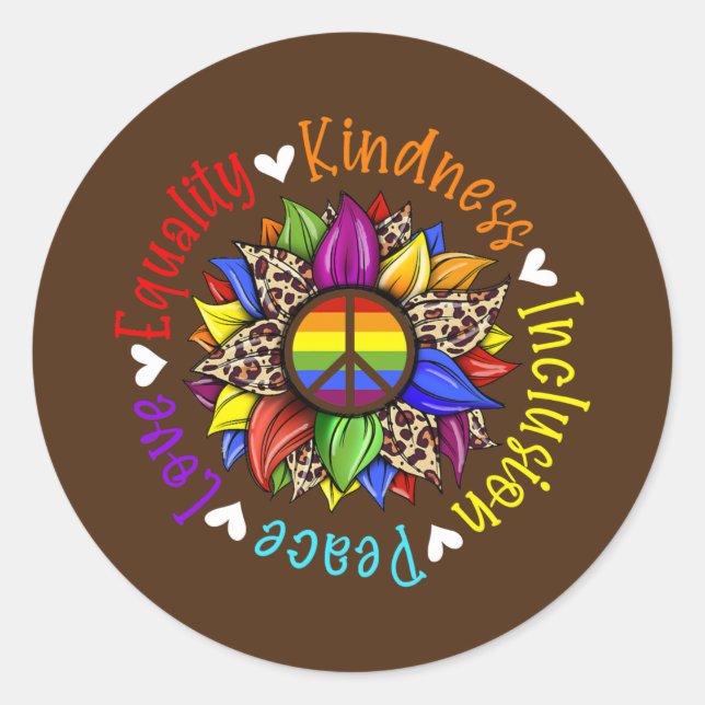 Love Peace Kindness Equality Inclusion Peace Sign Classic Round Sticker (Front)