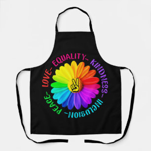 Love Peace Kindness Inclusion Peace Sign Daisy Apron