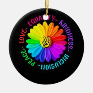 Love Peace Kindness Inclusion Peace Sign Daisy Ceramic Ornament