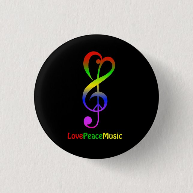 Love peace music hippie treble clef 1 inch round button (Front)