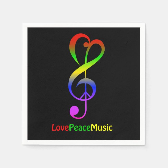 Love peace music hippie treble clef black napkin (Front)