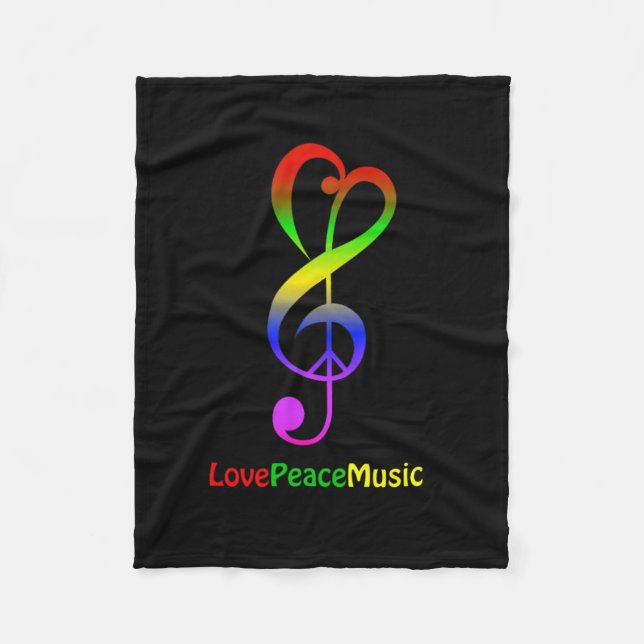 Love peace music hippie treble clef fleece blanket (Front)