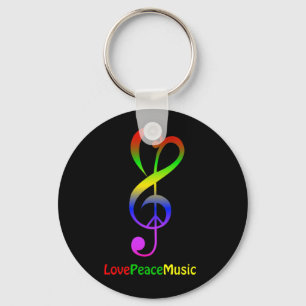 Love peace music hippie treble clef keychain