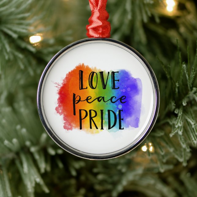 Love Peace Pride Metal Ornament (Tree)