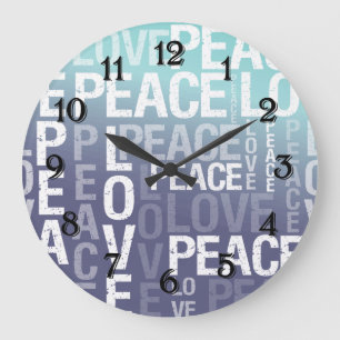 Love Peace Purple Aqua Ombre Large Clock