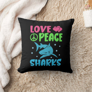 Love Peace Sharks Cute Sea Animals Sharks Lover Throw Pillow