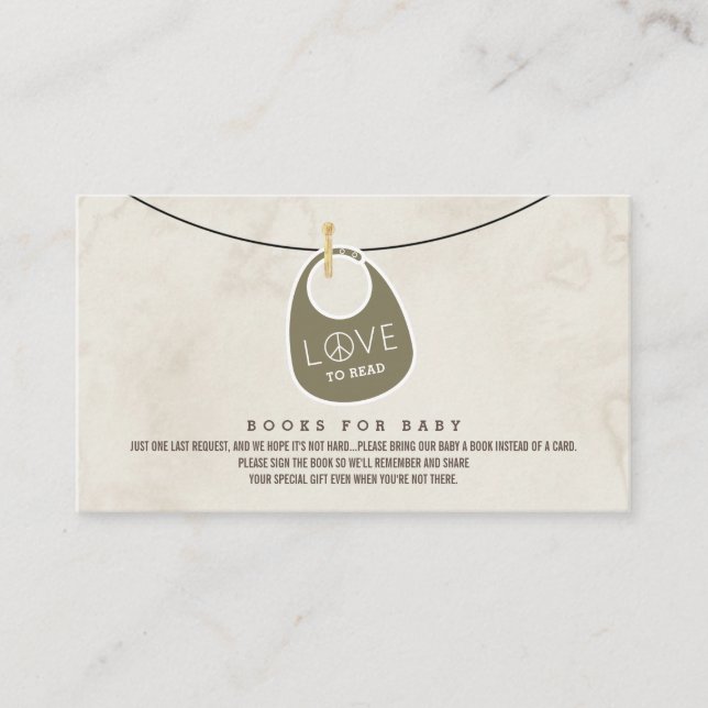 Love Peace Sign Bib Books For Baby Request Shower  Enclosure Card (Front)