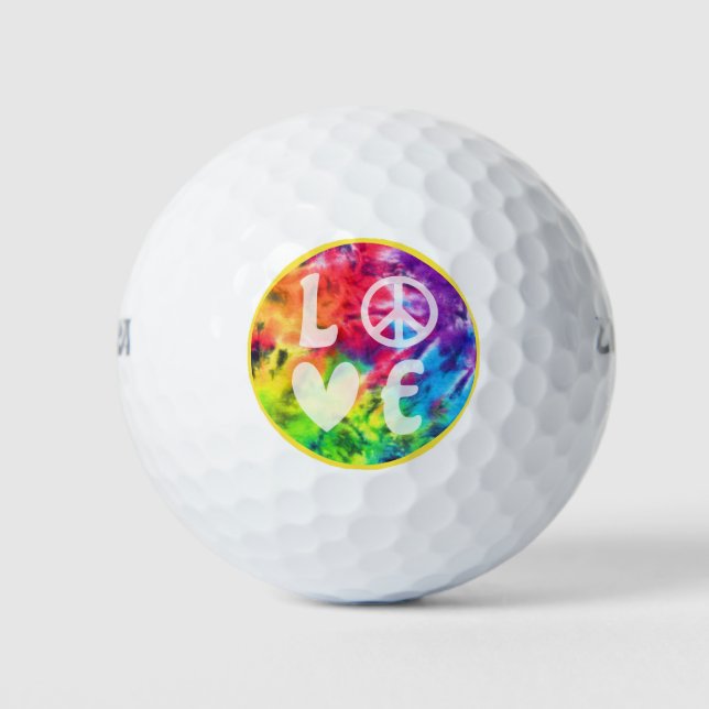 Love Peace Sign Heart Fun Hippie Rainbow Tie Dye Golf Balls (Front)