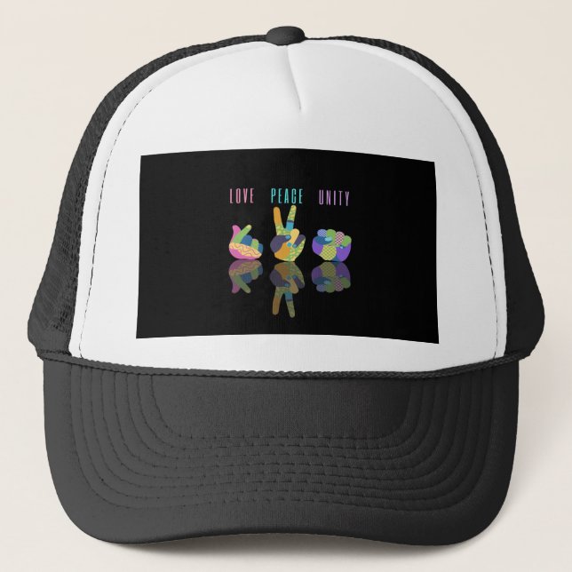 Love Peace Unity Hand Sign Trucker Hat (Front)