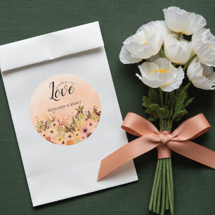 Love Peach Country Garden Watercolor Wedding Classic Round Sticker