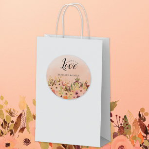 Love Peach Country Garden Watercolor Wedding Classic Round Sticker