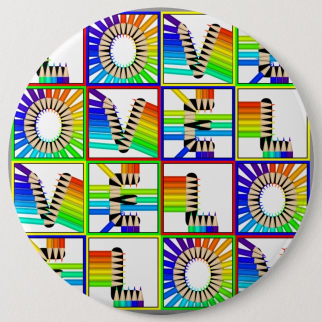 LOVE PENCILS 6 INCH ROUND BUTTON (Front)