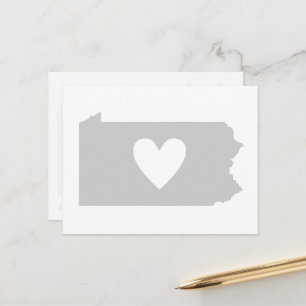 Love Pennsylvania Grey State Map Shape Adore Heart Postcard