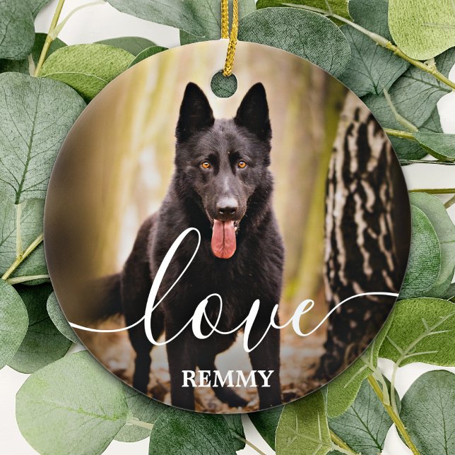 Love Personalized 2 Photo Dog Pet Memorial  Ceramic Ornament (Creator Uploaded)