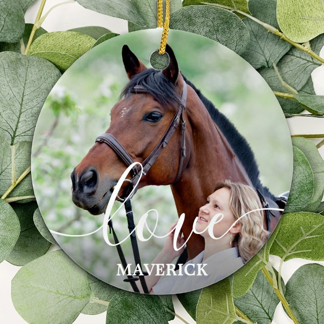Love Personalized 2 Photo Horse Lover  Ceramic Ornament (Creator Uploaded)