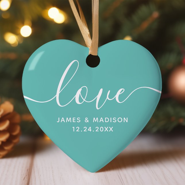 Love Personalized Couples Teal Photo Ornament (Creator Uploaded)