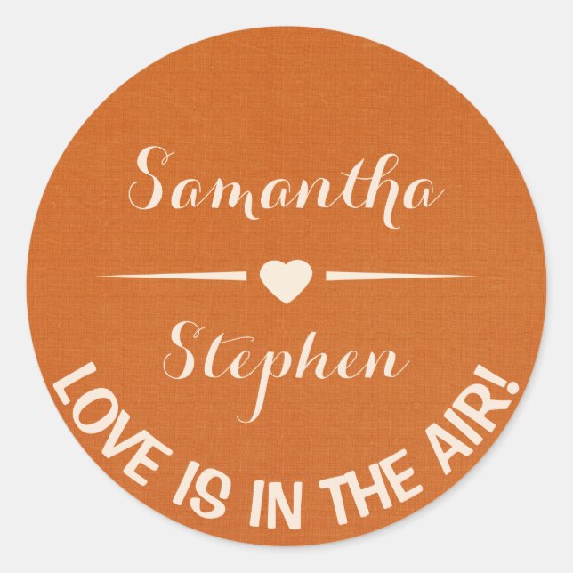 Love Personalized Heart White & Rust Brown Wedding Classic Round Sticker (Front)