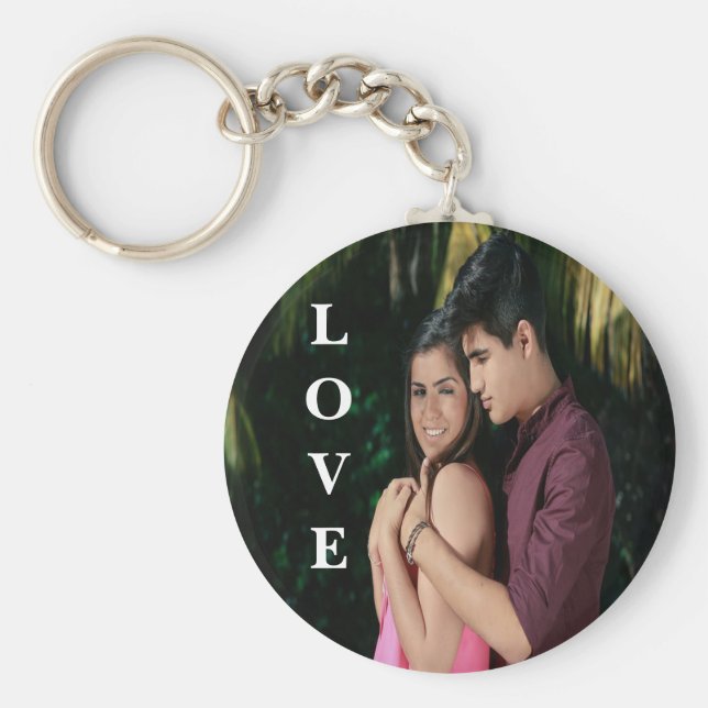 Love Personalized Photo Button Keychain (Front)