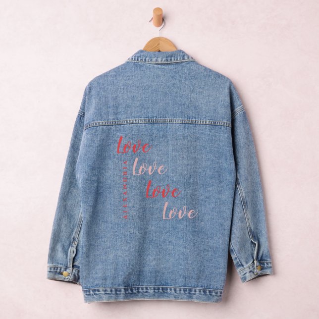 Love Personalized Pink and Red Typography Denim Jacket (Hangar)