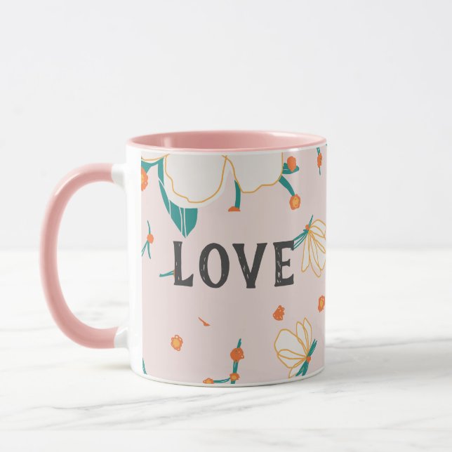 Love Personalized watercolor floral pattern Pink Mug (Left)