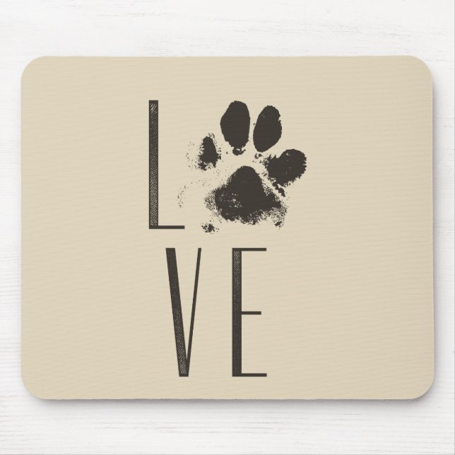 Love Pet Paw Print Brown Grunge Typography Mouse Pad (Front)