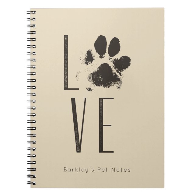 Love Pet Paw Print Brown Grunge Typography Notebook (Front)