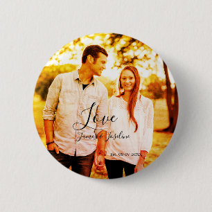 Love photo add name est. Date year wedding couple  2 Inch Round Button