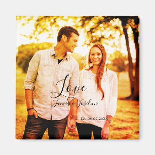 Love photo add name est. Date year wedding couple  Magnet
