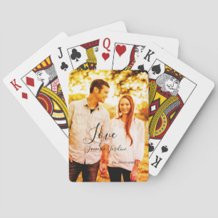 Love photo add name est. Date year wedding couple  Playing Cards