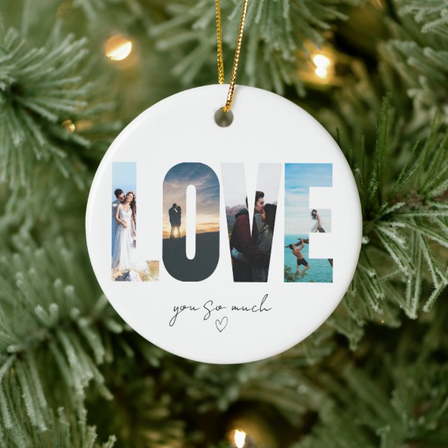 LOVE Photo Collage Christmas Ceramic Ornament (Tree)