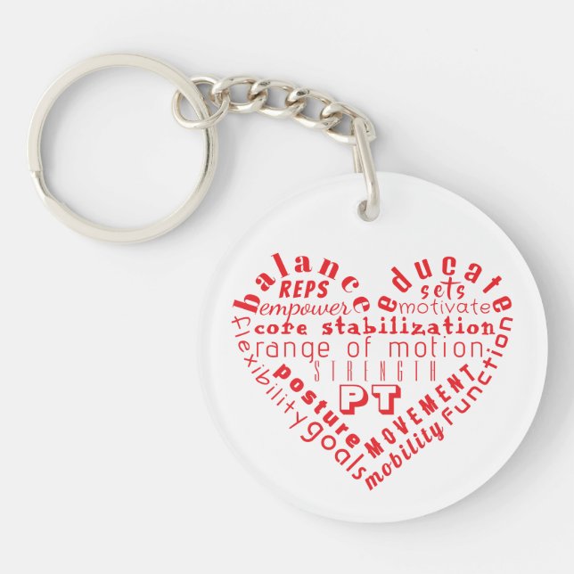 Love Physical Therapy Heart Word Art Keychain (Front)