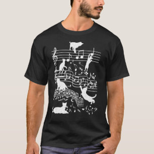 Love Piano Music Cute Cat Playing On Musical Notes T-Shirt