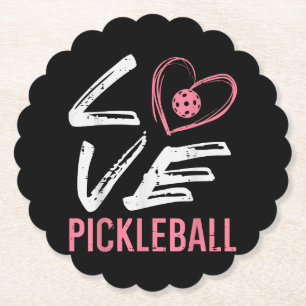 Love Pickleball Heart Pickle Ball Women Girls Kids Paper Coaster