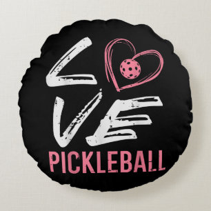 Love Pickleball Heart Pickle Ball Women Girls Kids Round Pillow