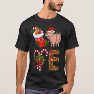 Love Pig Christmas Lights Led Santa Hat Christmas T-Shirt